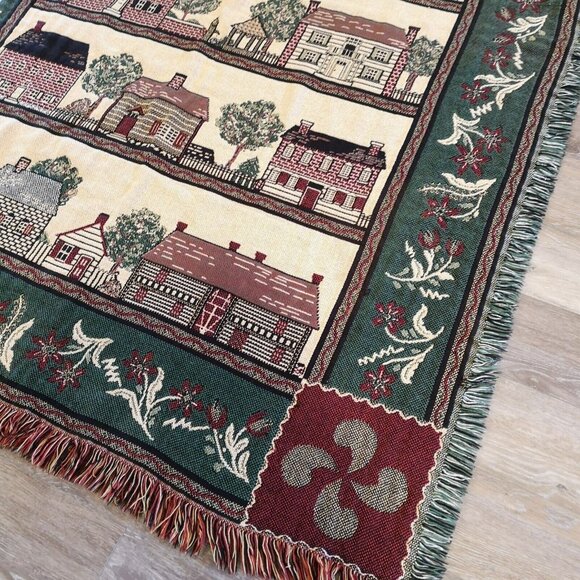 Bob Timberlake Salem Town Triple Woven Afghan Throw Blanket Cottages Burgundy - Picture 4 of 9